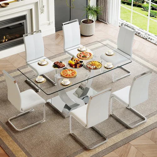Vista 36 de Mesa de comedor moderna para mesa de comedor de mármol sintético de 4/6, 63 pulgadas, mesa de cocina rectangular, mesa de cocina y comedor de fácil
