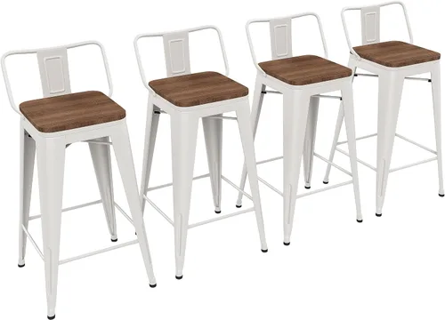 Vista 12 de Yongchuang - Juego de 4 taburetes de bar de 18" de metal apilables, taburetes cortos para aula, cocina, comedor, sillas con parte superior de madera