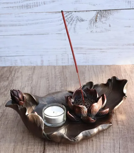Vista 4 de Ebros Gift Zen Garden Buddha Padma Lotus Incienso Sticks Quemador y Vela Votiva Vela Estatuilla Feng Shui Budismo T-Lite