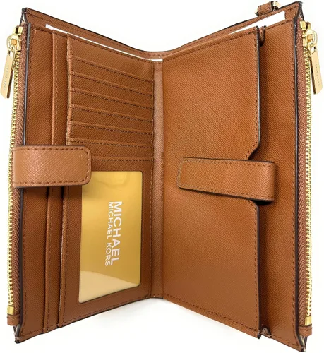 Vista 4 de Michael Kors Cartera de viaje con cremallera doble para mujer, de piel saffiano, Equipaje (marrón)