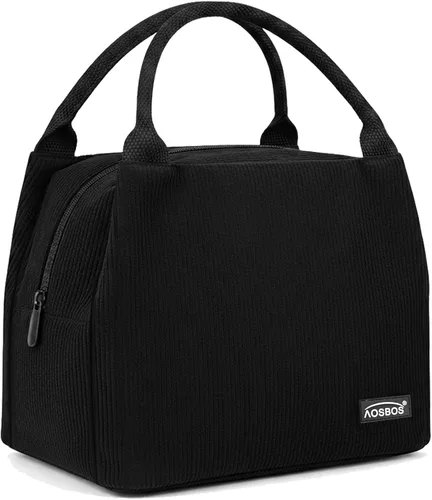 Vista 10 de Aosbos Bolsa de almuerzo negra con aislamiento térmico para mujer, lonchera para adultos, lonchera para mujeres, lonchera de mano, bolsa de almuerzo