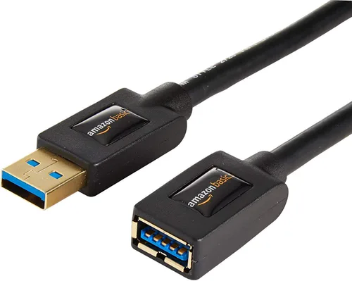 Vista 7 de Amazon Basics Cable de extensión USB-A 3.0, 4.8Gbps de alta velocidad, conectores chapados en oro macho a hembra, 3.3 pies, negro
