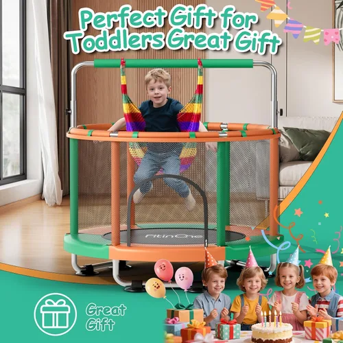 Vista 9 de 55" Toddler Mini Trampoline for Kids, Indoor Outdoor Toys with Swing, 440lbs Baby Kids Trampoline, Gymnastics Bar, Birthday Gifts for Boy Girl Age