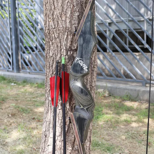 Vista 8 de Obert Black Hunter - Arco recurvo de tiro con arco de 60 pulgadas, mano izquierda, 20-60 libras, extremidad de núcleo de bambú para práctica de caza