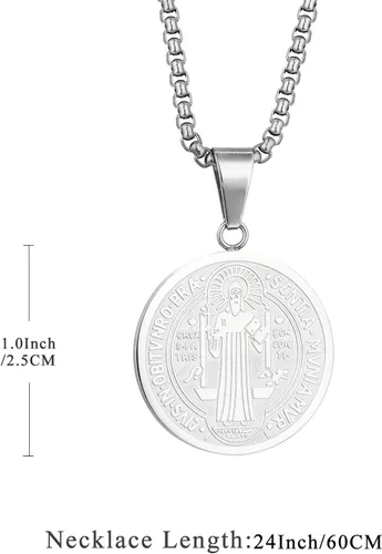 Vista 2 de Yonhon Collar de medalla de San Benito de acero inoxidable, exorcismo católico regalo para hombres