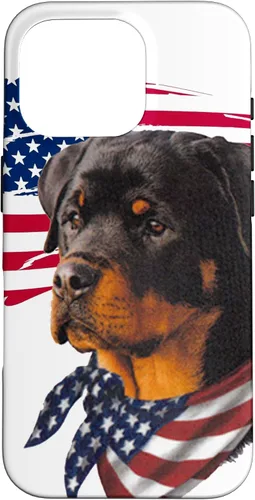 Vista 20 de Funda genial impresionante con la bandera estadounidense para iPhone 16 Rottweiler Dog