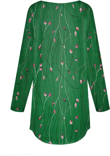 Vista 4 de Camisetas de manga larga para mujer, cuello redondo, estampadas, holgadas, de moda, para otoño, retro, cómodas, blusas
