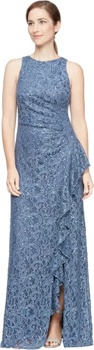 Vista 3 de Alex Evenings Women's Long Sleeveless Mother of the Bride Dress W/Cascade Ruffle & Front Slit (Petite and Regular Sizes)