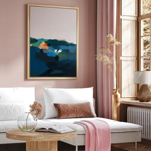 Vista 4 de IDEA4WALL Lienzo enmarcado para pared, acuarela pastel, cordillera, valle, ilustraciones abstractas, naturaleza, arte moderno, bohemio, decorativo
