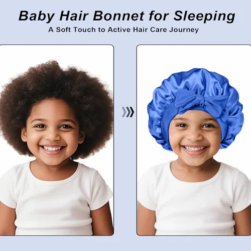 Vista 6 de 3 Piezas Gorros de Seda para Niños para Dormir - Gorro de Satén para Bebé para Dormir, Gorros de Cabello para Niños para Cabello Rizado Niñas Niños