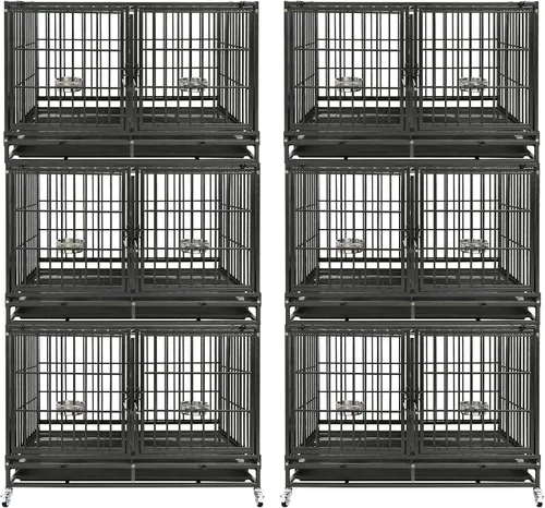 Vista 17 de Homey Pet Jaula apilable resistente de 37 pulgadas con ruedas para perros