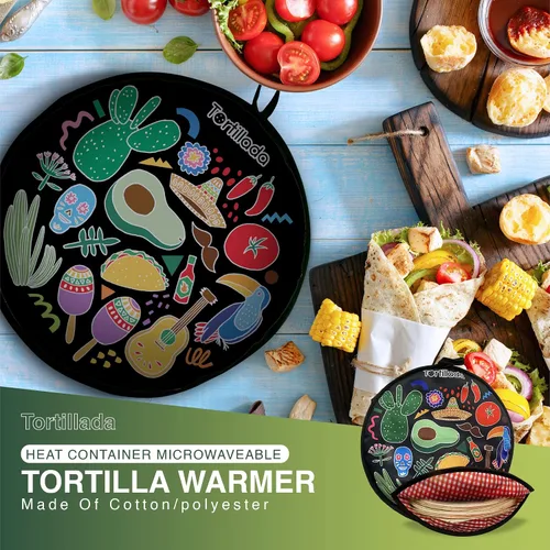 Vista 2 de Tortillada - Calentador de tortilla de 12 pulgadas/recipiente de calor para microondas hecho de algodón/poliéster (negro)