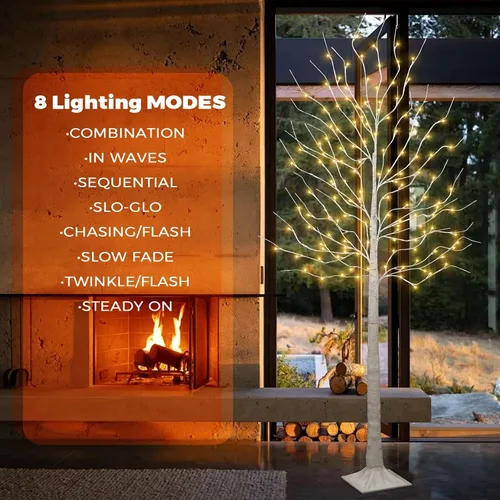 Vista 4 de Juego de 2 árboles de abedul iluminados de 6 pies, 160 LED blanco cálido, para el hogar, festival, fiesta y decoración de Navidad, uso en interiores