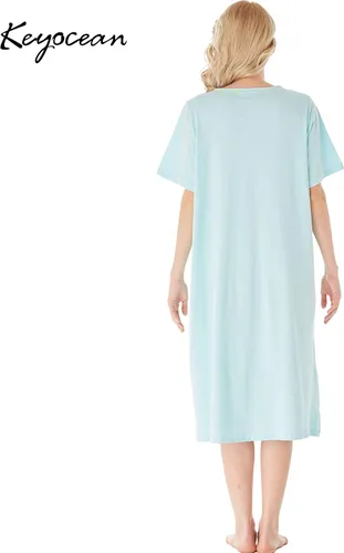 Vista 2 de Keyocean - Camisón de algodón para mujer, suave, cómodo, ligero, manga corta, vestido de casa, ropa de dormir, ropa de sala para verano.