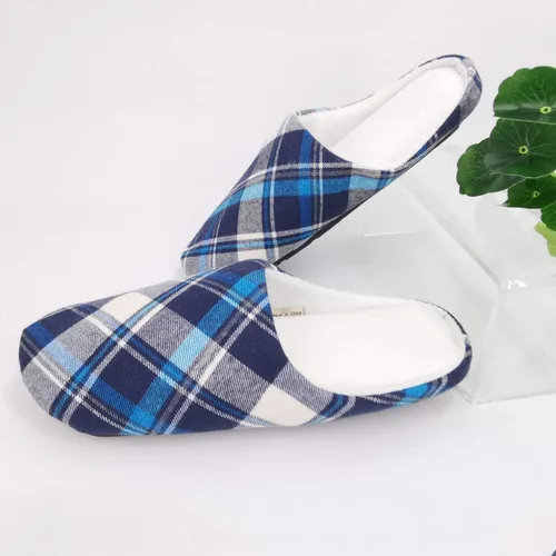 Vista 5 de ofoot Mens & Womens Cotton Memory Foam House Slippers Bedroom Slip On Shoes Tartan Plaid Retro Style Anti Skid Rubber Outsole