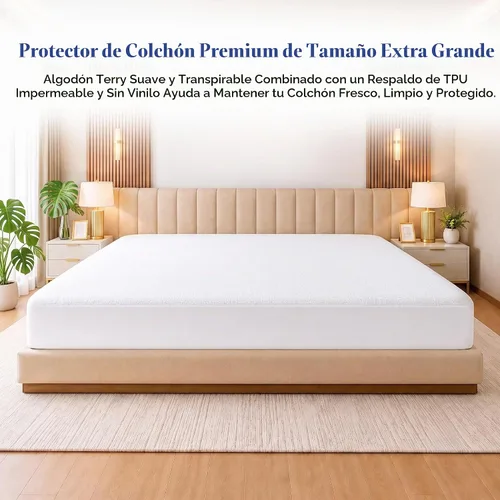 Vista 8 de Alaskan King - Funda protectora de colchón impermeable, estilo ajustado, tela de rizo súper suave, color blanco, se adapta a bolsillos de hasta 15