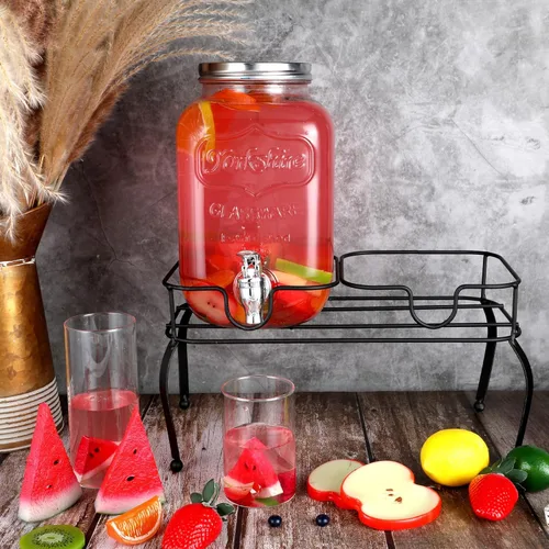 Vista 6 de Blulu Dispensador de bebidas de metal de 1 galón para fiestas, dispensador de bebidas negras con 2 compartimentos, dispensadores grandes de bebidas