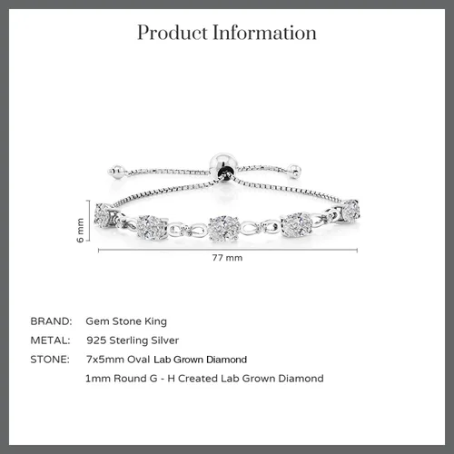 Vista 132 de Gem Stone King Pulsera de tenis de diamantes cultivados en laboratorio con piedra natal de 3-6 quilates para mujer, plata de ley 925, ovalada
