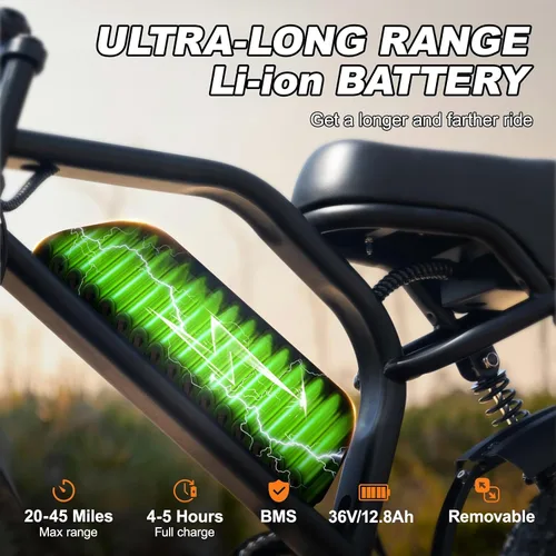 Vista 2 de VDL Bicicleta eléctrica de montaña para adolescentes/adultos, bicicleta eléctrica de neumático grueso de 16 pulgadas, motor de asiento más ancho