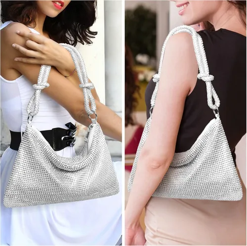 Vista 3 de BRZSACR Bolso de diamantes de imitación, bolso plateado para mujer, bolso de noche con diamantes de imitación de graduación 2022, 1 pieza