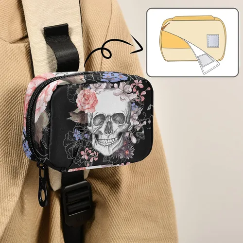 Vista 6 de Naanle Pastillero de acuarela con diseño de calavera y flores de 7 días, bolsa organizadora de píldoras de viaje con cremallera, funda semanal