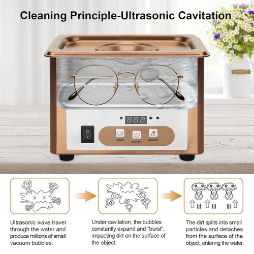 Vista 4 de Limpiador ultrasónico de 30.4 fl oz de 60 W, limpiador ultrasónico de gafas de 40 kHz, máquina ultrasónica para anillos, relojes, piezas pequeñas