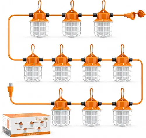 Vista 9 de NS Luces de Cadena de Construcción LED de Grado Industrial de 50 Pies Super Brillantes 5000K IP65 Enlazables para Sitios de Construcción, Trabajo
