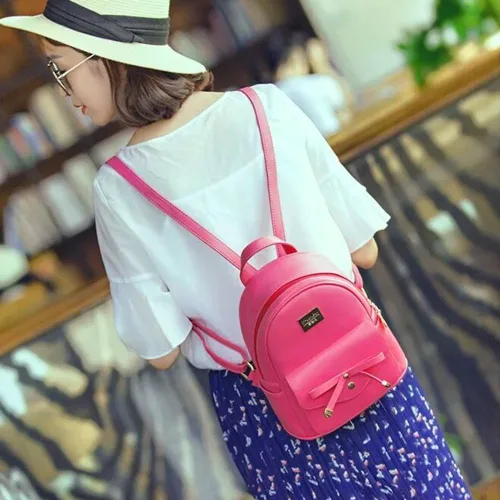 Vista 2 de Mochila pequeña para niñas y mujeres, de cuero, a la moda, para el día a día