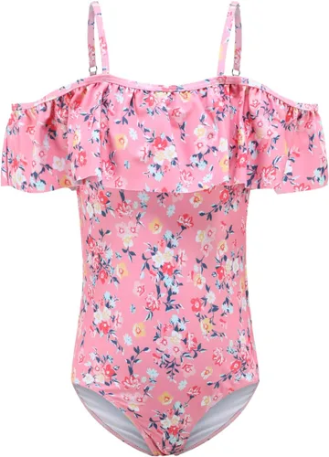 Vista 7 de Trajes de baño de una pieza para niñas, traje de baño con volantes de un hombro Bandera estadounidense 06
