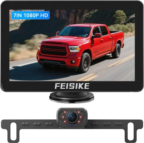 Vista 11 de FEISIKE Cámara de respaldo, visión nocturna IR 1080P con monitor, cámara de visión trasera plug-play fácil de instalar, gran angular de 150 grados