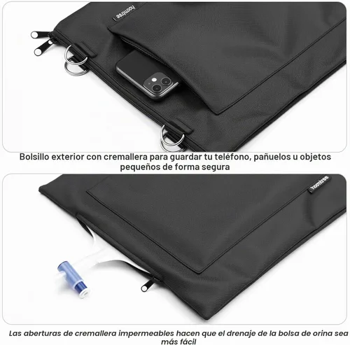 Vista 7 de Soporte para bolsa de drenaje de orina, funda de privacidad para bolsas de catéter u orina, con correa ajustable, diseño de cremallera, impermeable