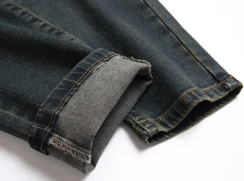 Vista 7 de Pantalones de mezclilla lavados para hombre con corte ajustado y elástico de moda Hip Hop