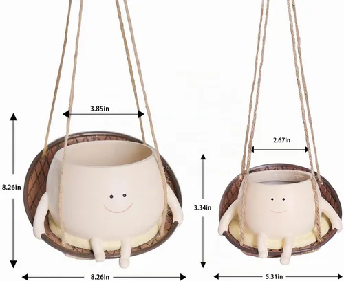 Vista 2 de Macetero Colgante con Silla Cintillo y Cara Sonriente para Plantas de Interior y Exterior, Macetas de Resina Lindas con Cabeza para Cadena