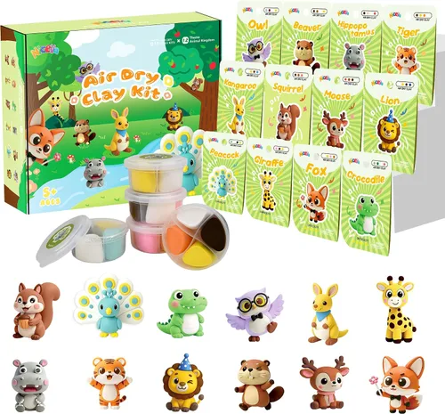 Vista 10 de Kit de arcilla seca al aire, 12 arcillas para modelar de animales para niños, arcilla Model Magic con herramientas de escultura y tutoriales, segura
