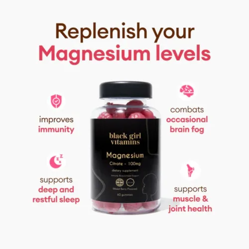 Vista 3 de Black Girl Vitamins - Gomitas de magnesio, para el sueño, la inmunidad y el apoyo óseo. Suplemento de citrato de magnesio con (100 mg) por porción