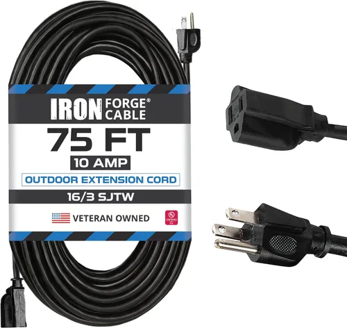 Vista 15 de Iron Forge Cable Paquete de 2 cables de extensión negros de 3 pies, cable de extensión de 16/3, 3 pies, 3 puntas, resistente a la intemperie, ideal