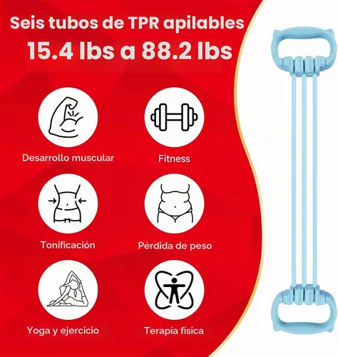 Vista 3 de Bandas de Resistencia Ajustables de 6 Niveles, Bandas de Resistencia para Fitness, Bandas de Ejercicio con Agarres Cómodos, Unisex, para Brazos Azul
