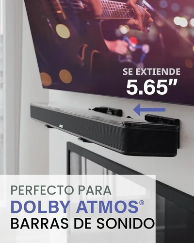 Vista 4 de Sanus Soporte de pared universal extensible para barra de sonido, compatible con la mayoría de barras de sonido, soportes de altavoz debajo de TV