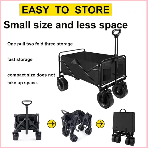 Vista 3 de Carro de camping plegable al aire libre picnic camping carrito tirador portátil camping pequeño remolque 8 pulgadas ruedas todoterreno con frenos