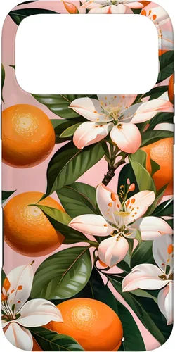 Vista 22 de Carcasa para iPhone 17 con diseño de flores de naranja sobre fondo rosa