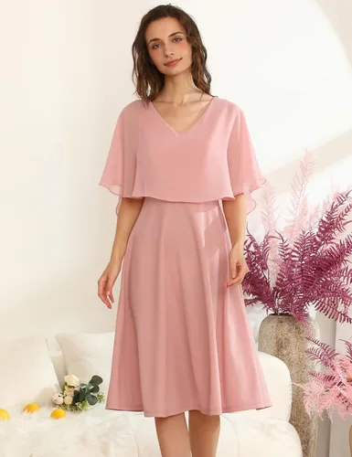 Vista 2 de HomRain Vestido de capa sin mangas para mujer con superposición de gasa, vestido formal de cóctel para invitada de boda