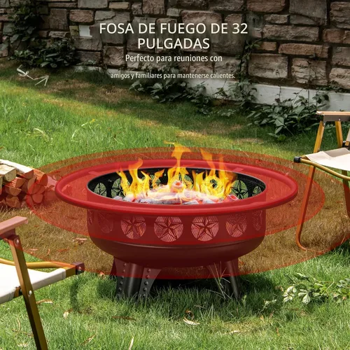 Vista 3 de Verdeluxe Pozo de fuego de 32 pulgadas con rejilla de cocción giratoria, hoguera de leña 3 en 1 con parrilla, mesa de fogata al aire libre con tapa