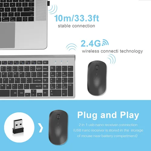 Vista 5 de JOYACCESS Combo de teclado y mouse inalámbricos, 2.4G compacto y ultra delgado teclado inalámbrico y mouse para Windows, computadora, escritorio