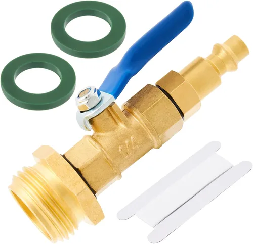 Vista 7 de Adaptador de soplado de latón para autocaravana, enchufe de conexión rápida macho de 1/4 pulgadas y rosca GHT hembra de 3/4 pulgadas, con válvula