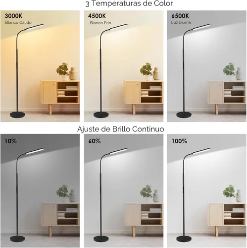 Vista 4 de Dimunt Lámpara de pie LED, lámparas de pie brillantes de 15W para sala de estar con temporizador de 1H, lámparas de pie ajustables sin escalones