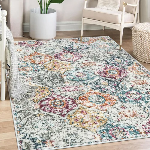 Vista 14 de Lahome - Alfombra marroquí antideslizante y lavable, pequeña alfombra oriental para dormitorio, cocina, entrada, baño, entrada, 61 x 91 cm, crema