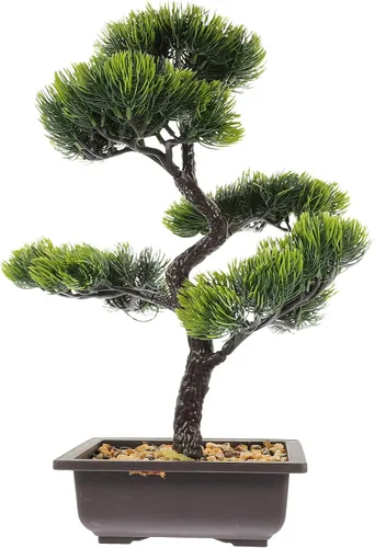 Vista 10 de Árbol de pino bonsái artificial, simulación de imitación de planta en maceta, exhibición de escritorio, adornos de maceta de árbol falso, planta