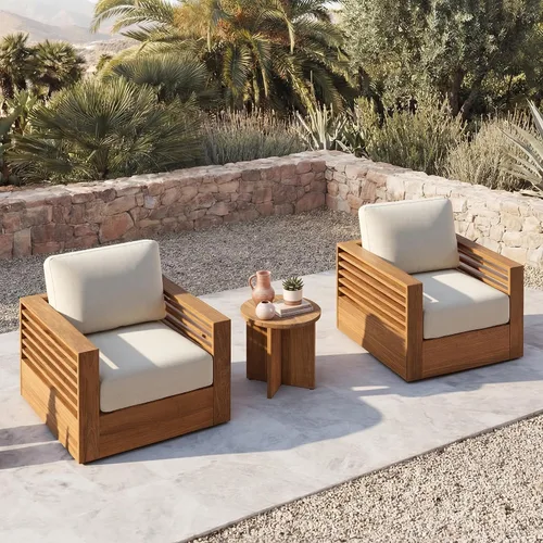 Vista 6 de CHITA Juego de 3 piezas de acacia para patio, silla giratoria para muebles