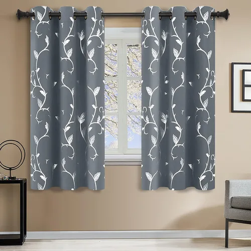 Vista 111 de BUHUA Juego de 2 paneles de cortinas opacas con estampado de vid plateada, cortinas con aislamiento térmico para oscurecer la habitación