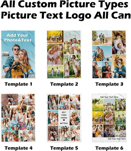 Vista 4 de Manta personalizada con texto de fotos, manta con imagen personalizada para padre, mamá, niños, perros, amigos o pareja, collage de 8 fotos, 50 x 60